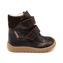 Indlæs billede til gallerivisning Angulus TEX-begynderstøvle med velcrolukning og detalje syninger/ Mørkebrun side