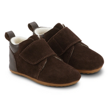 Indlæs billede til gallerivisning Uld-hjemmesko m. velcro, Mørkebrun