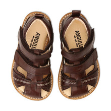 Indlæs billede til gallerivisning Angulus begyndersandal med dobbelt velcrolukning/ Mørkebrun top