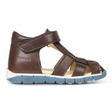 Indlæs billede til gallerivisning Angulus begyndersandal med velcrolukning/ Mørkebrun side