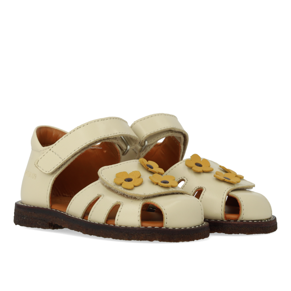 Begyndersandal m. velcro, Råhvid