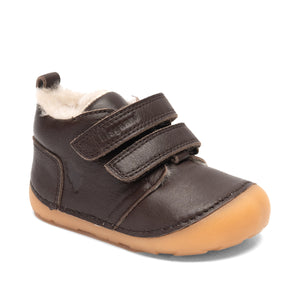 Begyndersko m. velcro og lammefoer, Brun