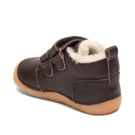 Begyndersko m. velcro og lammefoer, Brun