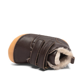 Begyndersko m. velcro og lammefoer, Brun