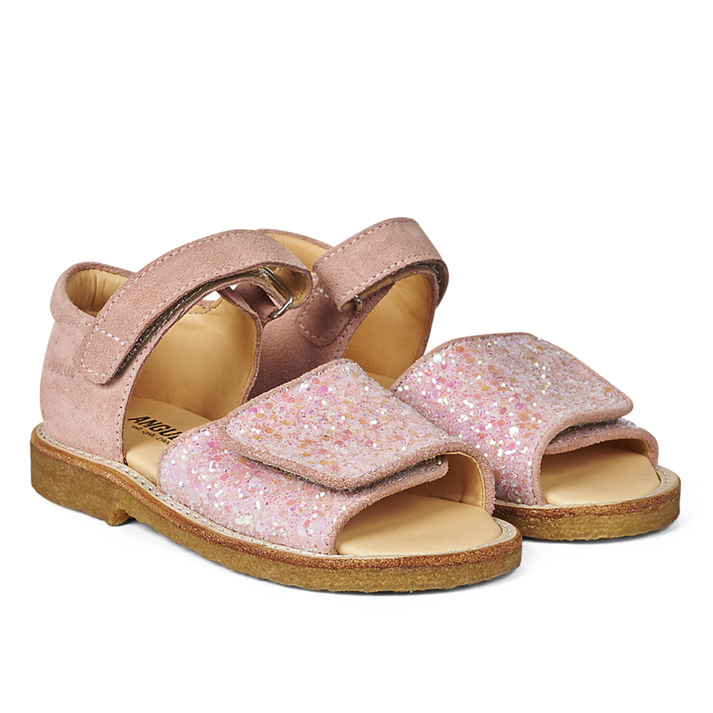 Sandal m. velcro, Peach glitter