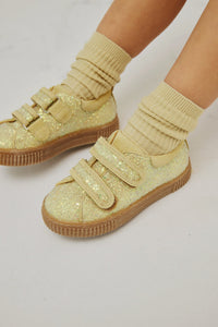 Sneakers m. velcro, Gul glitter